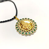 Yeşil Taşlı Tuğralı Kolye 14 Ayar Altın HD VİDEOLU