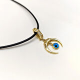 Charm Göz Boncuklu Boynuz Kolye 14 Ayar Altın HD VİDEOLU