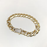 9.7mm Taşlı Gurmet Bileklik Künye 14 Ayar Altın HD VİDEOLU