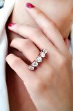 SKY DIAMOND  gümüş rose altın kaplama beş taş yüzük 