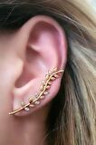 Yaprak figürlü gümüş rose earcuff tek küpe 
