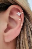 Hem earcuff hemde sıkıştırmalı kıkırdak küpesi el isi manolya gümüş rose tek küpe