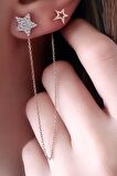Yıldız figürlü gümüş rose zincir küpe