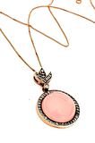 Pembe kuvars taşlı gümüş rose kolye