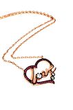 Love yazılı pembe zirkon taşlı gümüş rose kolye