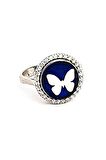 Lacivert mineli kelebek figürlü 925 ayar gümüş yüzük