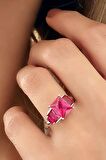 Sky diamond Red creative rubies 925ayar gümüş baget yüzük 