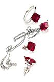 skydiamond Red creative rubies 925ayar gümüş kare modern set takım