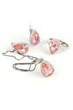 sky Diamond Pink Morganit Taşlı 925ayar Gümüş Lüks Damla Set Takımı yüzük