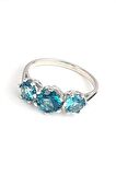 Sky Diamond Blue Creative Sapphire 925 ayar Gümüş Lüks Tria Yüzük 