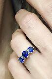 Sky Diamond Blue Creative Sapphire 925 ayar Gümüş Lüks Tria yüzük 