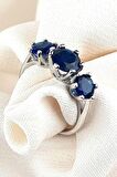 Sky Diamond Blue Creative Sapphire 925 ayar Gümüş Lüks Tria yüzük 