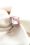 Sky Diamond Pink Morganit Taşlı 925 ayar Gümüş Tek Taş Yüzük