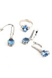 Sky Diamond Blue Creative Sapphire 925ayar Gümüş Lüks Set Takım yüzük 