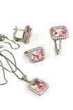 Sky Diamond Pink Morganit Taşlı 925 ayar Gümüş Lüks Set Takım 