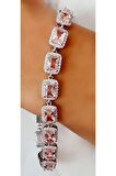 Sky Diamond Pink Morganit Taşlı 925ayar Gümüş Lüks Su Yolu Bileklik