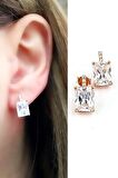 Pırlanta parlaklığında Swarovski Taşlı 925ayar Gümüş Üzerine Rose Altın Kaplama Baget Küpe