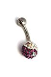 Mor Beyaz Swarovski Taşlı Çelik Birliği Yin Yang Göbek Piercing