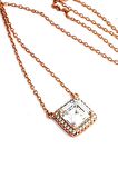Baget Swarovski Taşlı 925ayar Gümüş Rose Kare Tek Taş Kolye