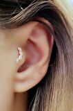 Zirkon Taş Detaylı 925ayar Gümüş Rose Tragus Kıkırdak Piercing 