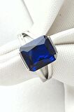 Sky Diamond Blue Creative Sapphire 925ayar Gümüş Dikdörtgen Baget Yüzük