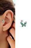 Mineli kelebek Figürlü 925ayar gümüş Tragus Kıkırdak Piercing