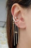 Ay Yıldız figürlü 925ayar gümüş Luxury Tasarım Sıkıştırmalı Earcuff Kıkırdak Küpe