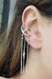 Ay Yıldız figürlü 925ayar gümüş Luxury Tasarım Sıkıştırmalı Earcuff Kıkırdak Küpe