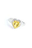 Sky Diamond Yellow Sitrin Taşlı 925ayar Gümüş Üzerine Altın Kaplama Kalp Tek Taş Yüzük 