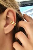 Zirkon Taş Detaylı 925ayar Gümüş Üzerine Altın Kaplama Tasarım Sıkıştırmalı Earcuff Kıkırdak Küpe