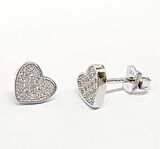 Pırlanta Işıltısında Mikro Zirkon İşçilikli Kalp Gümüş Küpe