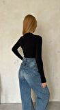 Kadın OYS Model Full Likra Parmak Geçirmeli Slip Siyah Body Bluz