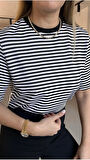 Premium Seri Siyah Çizgili Yaka Biyeli Tshirt