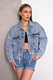 Kadın Oversize Bel Ayarlamalı Denim Ceket