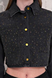 Kadın Taşlı Crop Denim Ceket