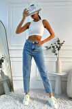 Kadın Yüksek Bel Mom Fit Mavi Jean Pantolon