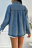 Kadın Oversize Mavi Denim Gömlek