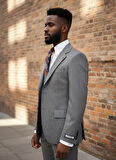 Gri Modern Fit Erkek Takım Elbise | Yelekli 3'lü Kombin