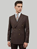 Hermose Kahverengi Çizgili Modern Fit Kruvaze Takım Elbise – Premium Collection