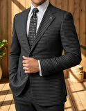 Siyah Ekose Desenli Slim Fit Erkek Ceket