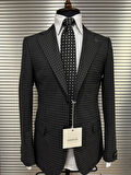 Siyah Ekose Desenli Slim Fit Erkek Ceket