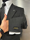 Siyah Ekose Desenli Slim Fit Erkek Ceket