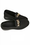 Kadın Metal Tokalı Loafer Ayakkabı-Siyah