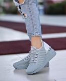 Kadın Bağcıklı Triko Dolgu Topuklu Sneaker-Füme