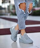 Kadın Bağcıklı Triko Dolgu Topuklu Sneaker-Füme