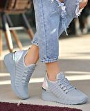 Kadın Bağcıklı Triko Dolgu Topuklu Sneaker-Füme