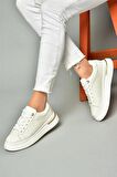 Kadın Bağcıklı Spor Sneaker Ayakkabı-Beyaz