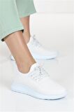 Kadın Bağcıkl Triko Spor Sneaker Ayakkabı-Beyaz