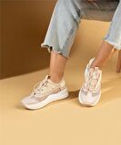 Kadın Bağcıklı Spor Sneaker-Bej