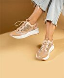 Kadın Bağcıklı Spor Sneaker-Bej